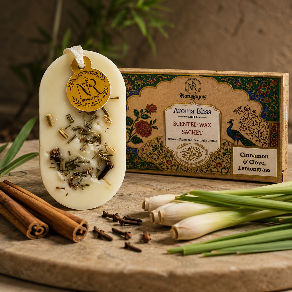 Naturayas Cinnamon & Clove, Lemongrass Aroma Bliss Scented Wax Sachet – Luxury Wardrobe & Drawer Fragrance