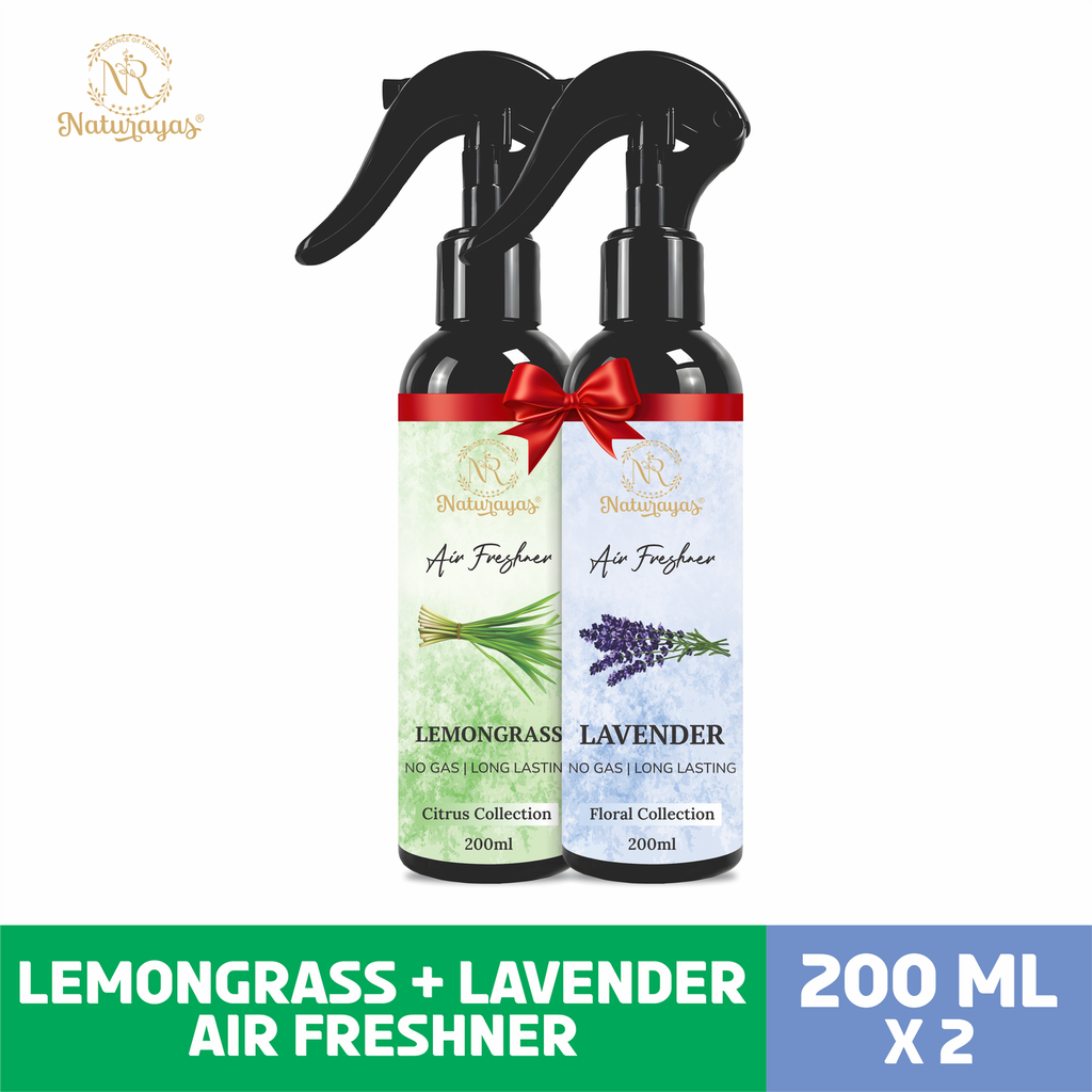 Naturayas Premium Air Freshener Combo (Lemongrass + Lavender) | No Gas, No Alcohol Long Lasting Room Spray Mist (200ml x 2 Pack)