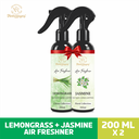 Naturayas Premium Air Freshener Combo (Lemongrass + Jasmine) | No Gas, Long Lasting Room Spray Mist (200ml x 2 Pack)